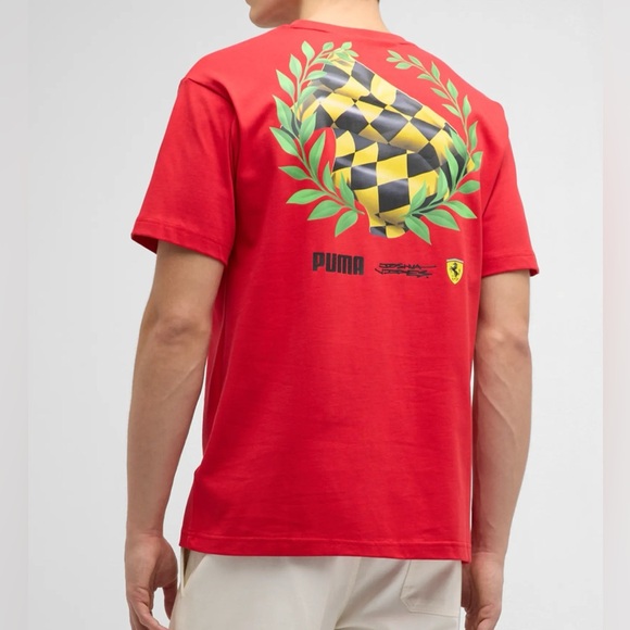 Puma Ferrari x Joshua Vides Graphic Cotton Crew Neck Short Sleeve TShirt Red szL - Picture 3 of 15